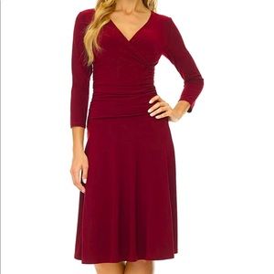 EUC Rekucci 3/4 Sleeve Fit & Flare Crossover Dress